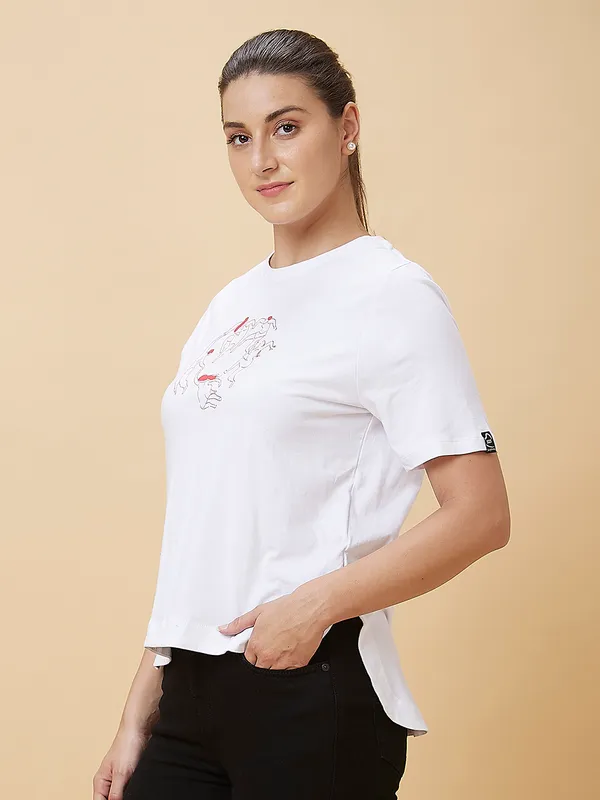 Being Human Women Boxy Fit Crew Neck T-Shirts White