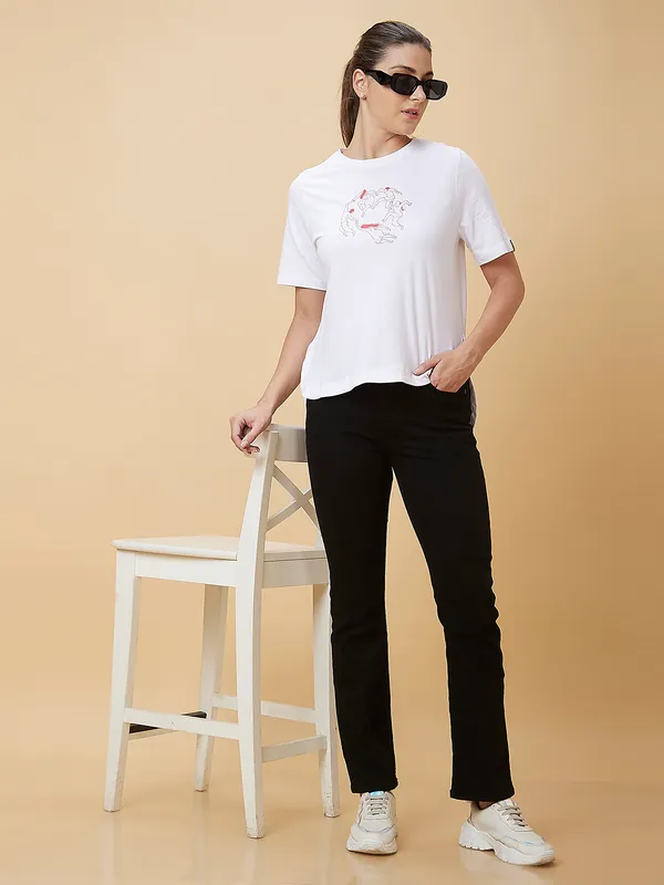 Being Human Women Boxy Fit Crew Neck T-Shirts White