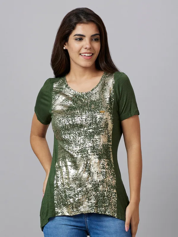 Being Human Clothing Women Regular Fit Round Neck T-Shirts-Green