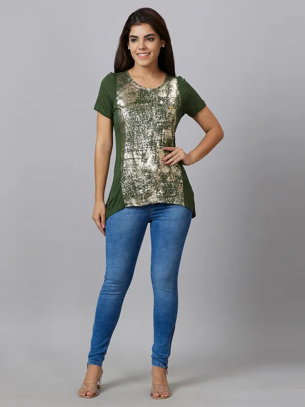 Being Human Clothing Women Regular Fit Round Neck T-Shirts-Green