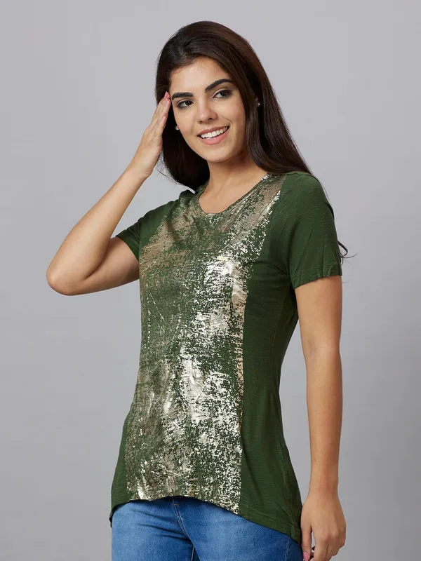 Being Human Clothing Women Regular Fit Round Neck T-Shirts-Green