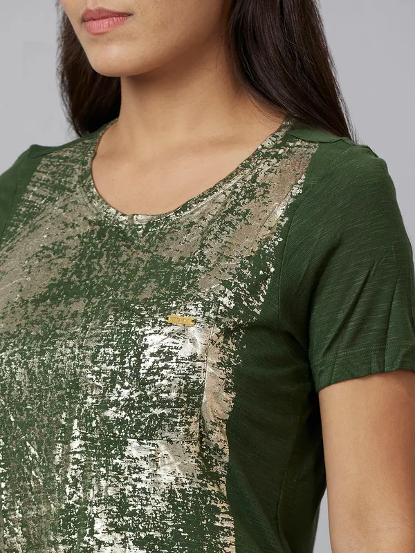 Being Human Clothing Women Regular Fit Round Neck T-Shirts-Green