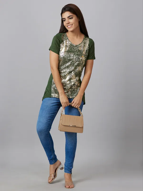 Being Human Clothing Women Regular Fit Round Neck T-Shirts-Green