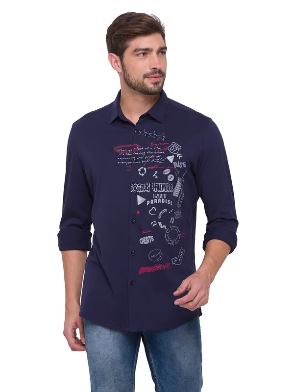 Being Human Slim Fit Men Collared Shirts-Navy