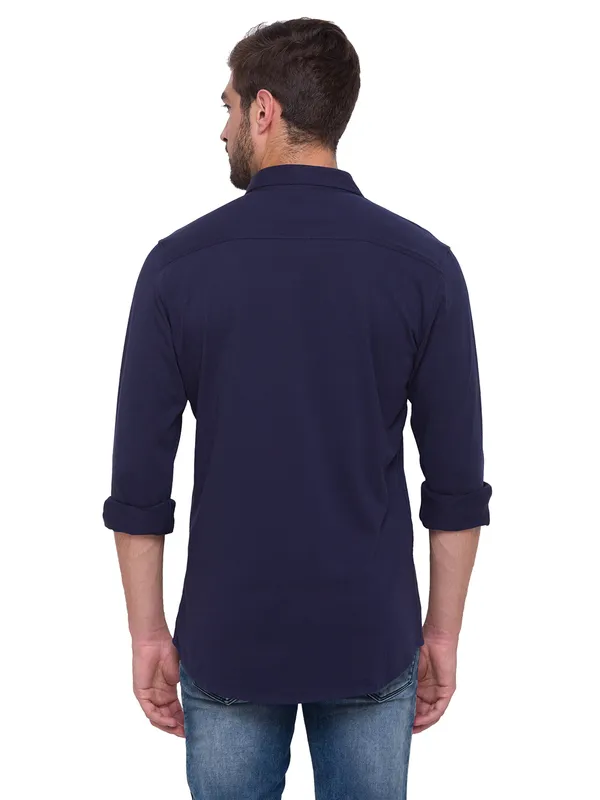 Being Human Slim Fit Men Collared Shirts-Navy