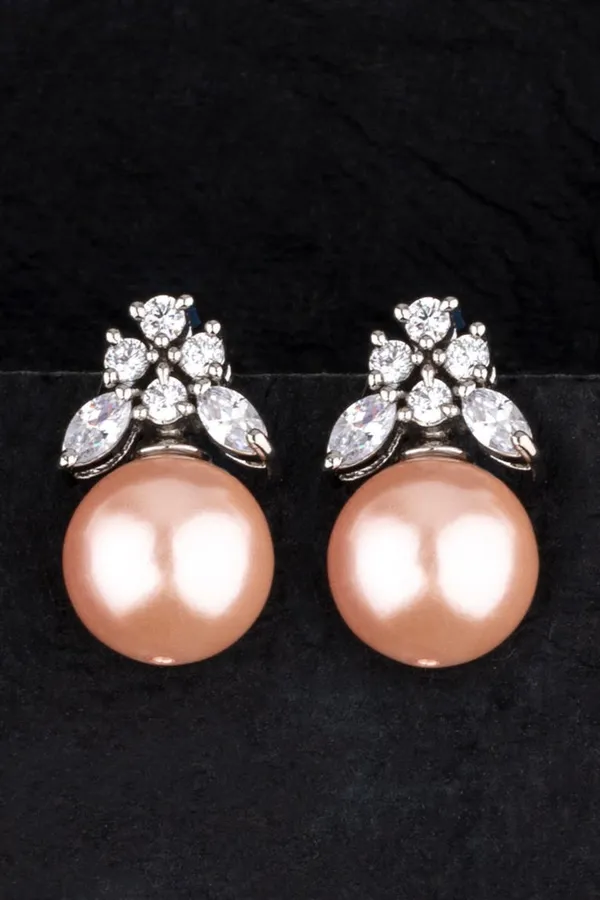Zirconia Pink Pearl Drop Earrings