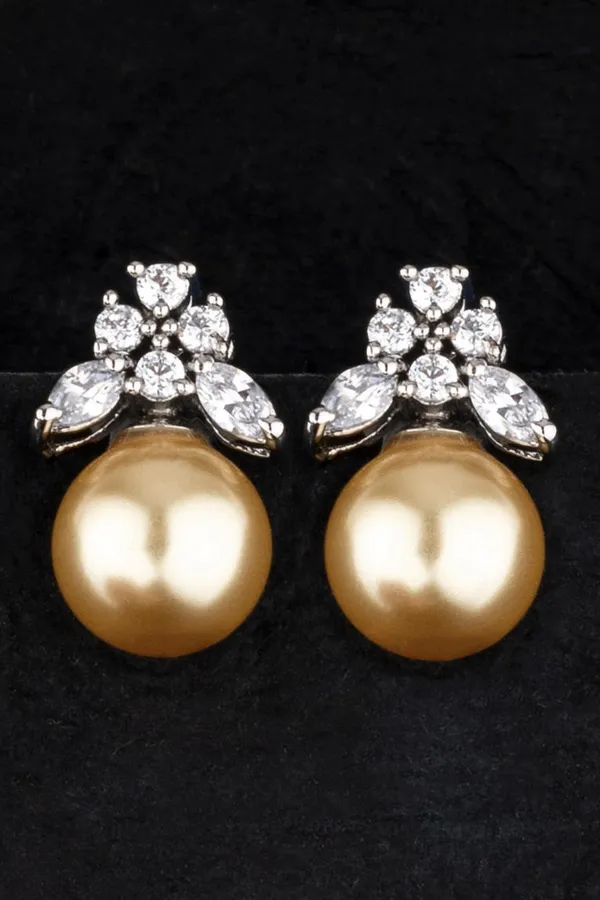 Zirconia Gold Pearl Drop Earrings
