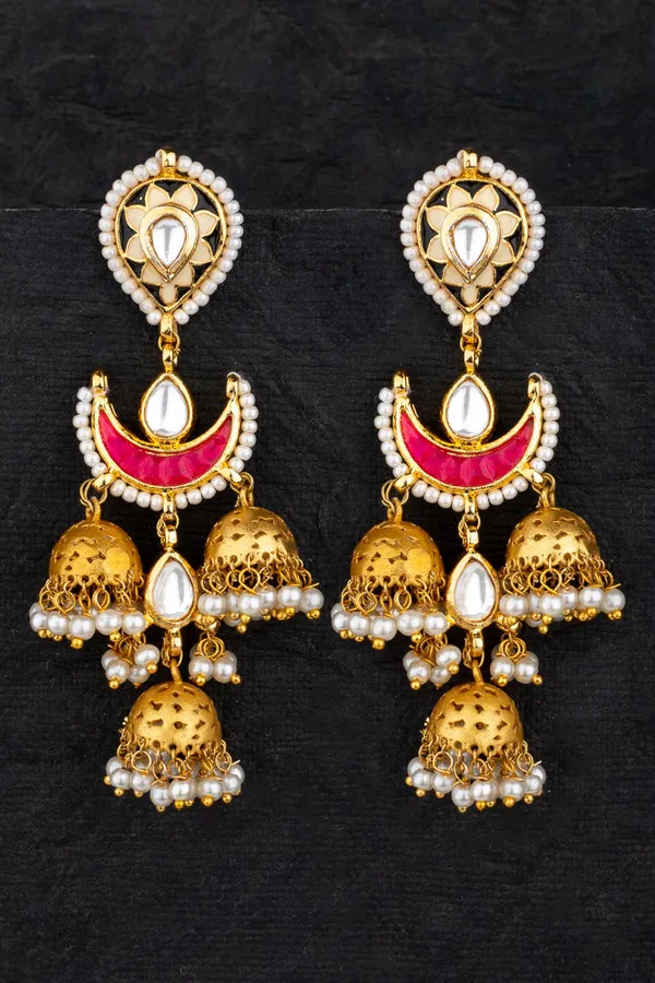 Red Chand Jhumki Earrings