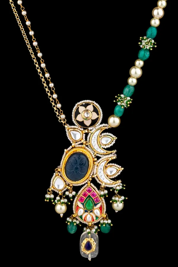 Red Meenakari With Pearls Asymetric Kundan Necklace