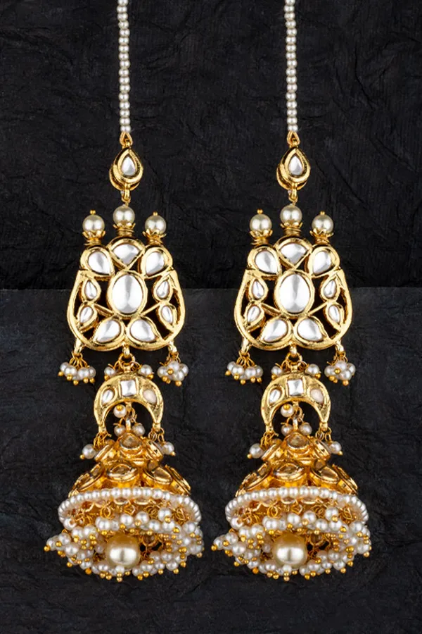 White Pearls & Kundan Jhumki Earrings