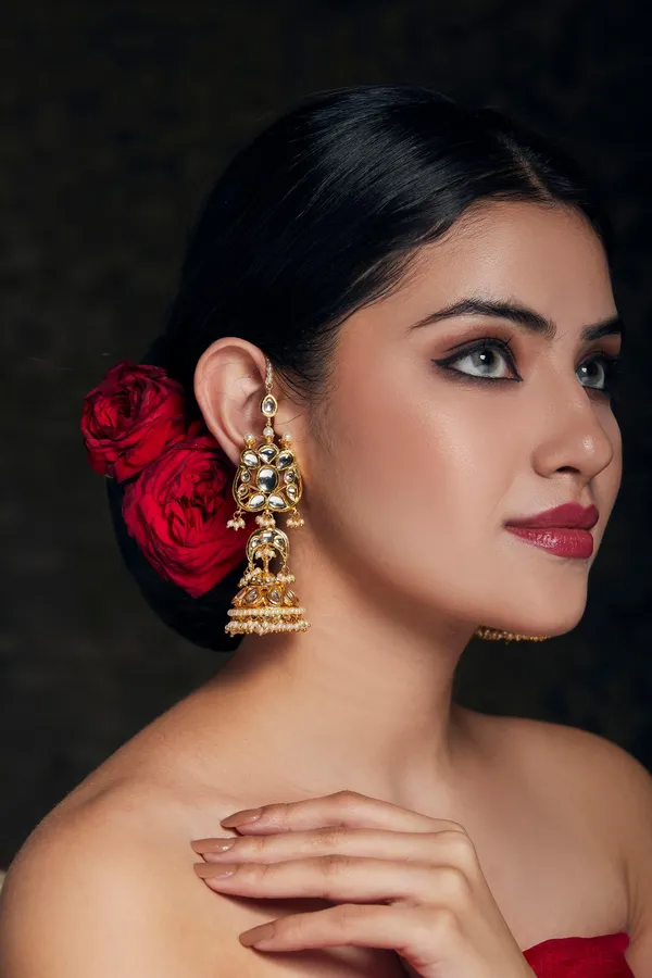 White Pearls & Kundan Jhumki Earrings