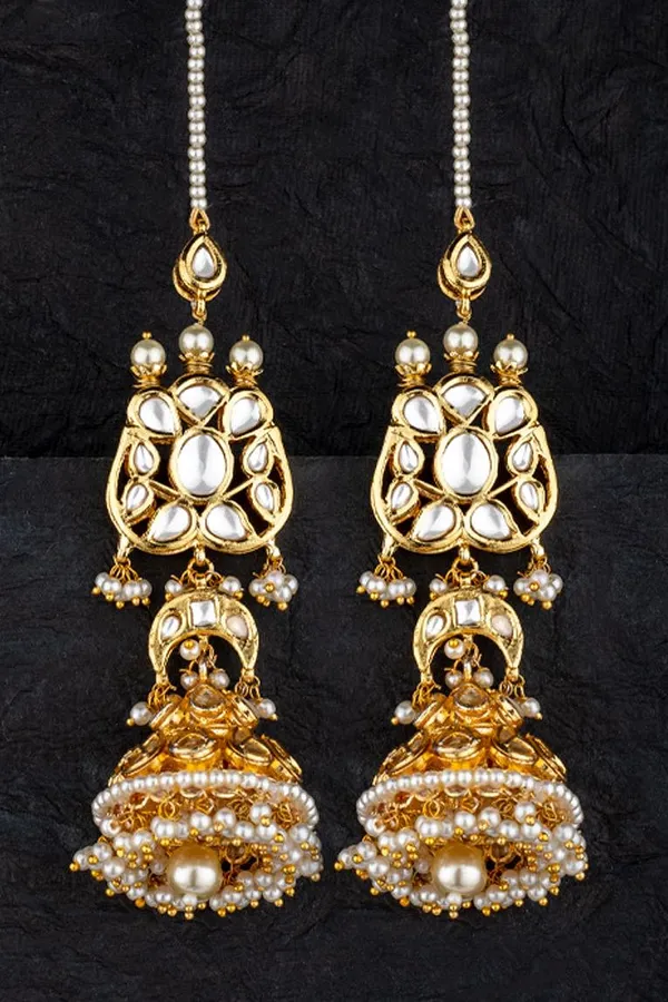White Pearls & Kundan Jhumki Earrings
