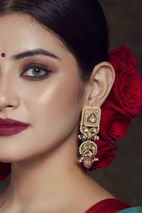 Grey Meena Chand Pink Drop Earrings