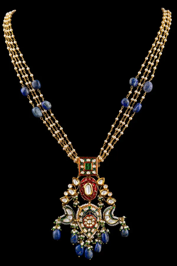 Red Enamel with Lapis Drop Kundan Necklace