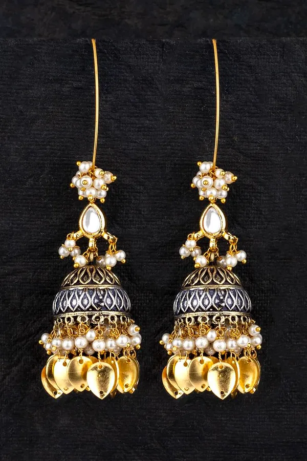 Gold Leaves Silver Jhumki