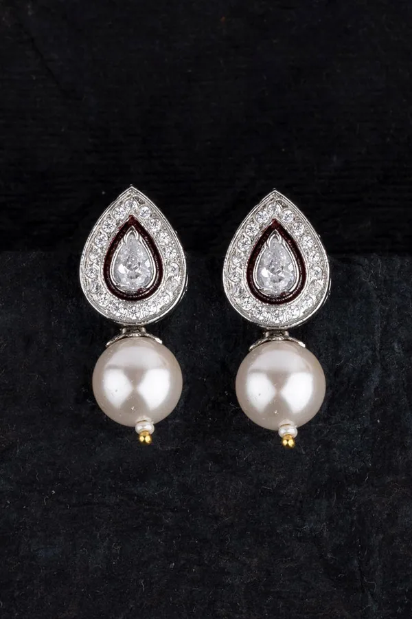 Drop Zirconia White Pearl Studs