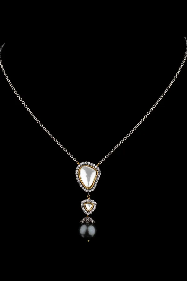 Grey Pearl with Zirconia Pendant Necklace