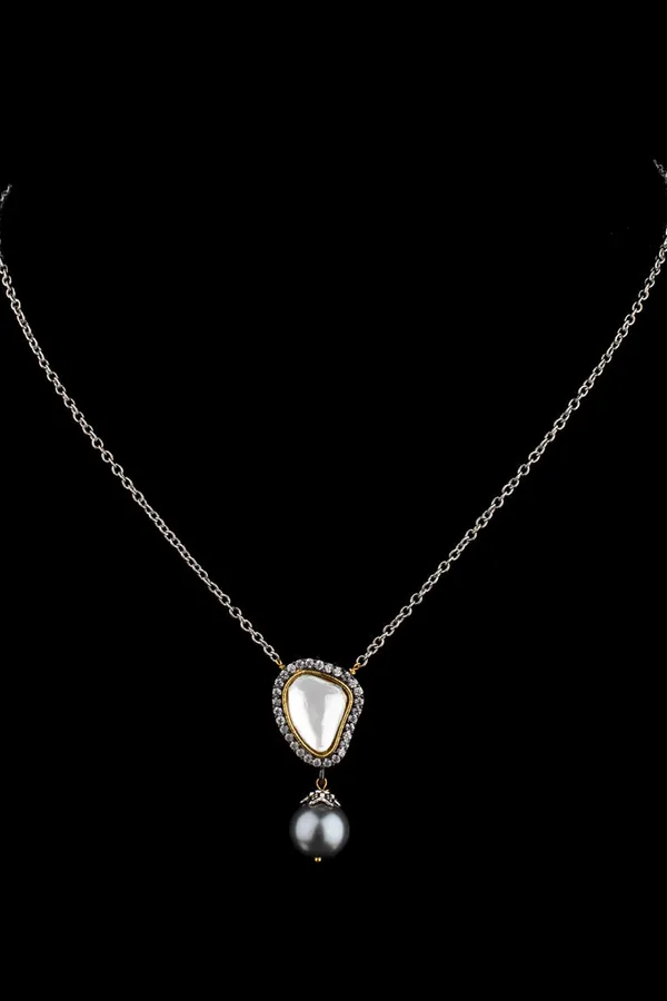 Grey Drop Polki Pendant Necklace