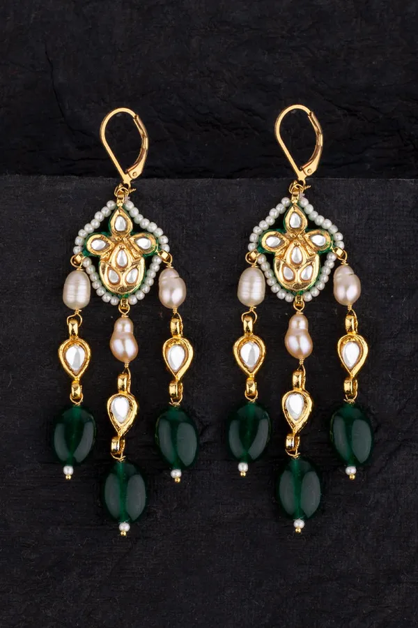 Emeralds Lehar Pearl & Kundan Earrings