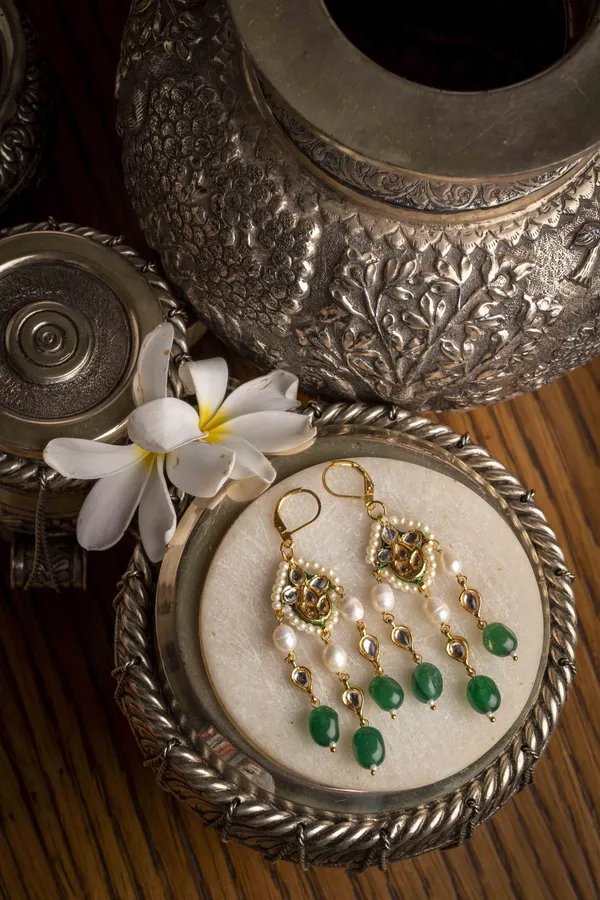 Emeralds Lehar Pearl & Kundan Earrings