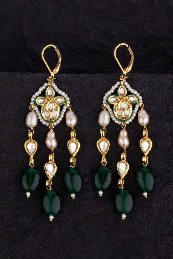 Emeralds Lehar Pearl & Kundan Earrings