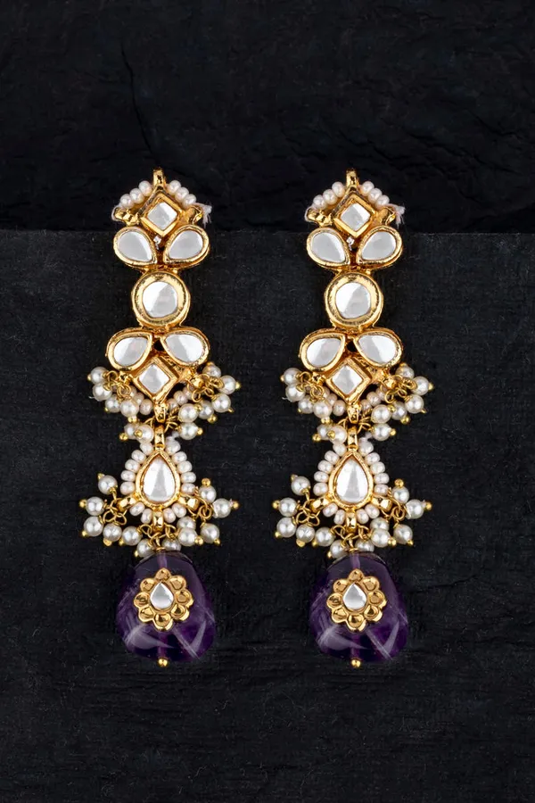 Amethyst Decor Pearl & Kundan Earrings