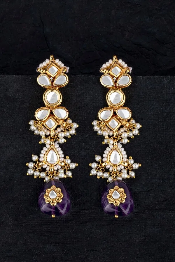 Amethyst Decor Pearl & Kundan Earrings