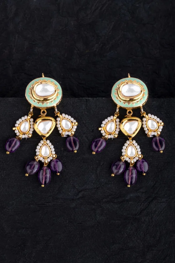 Green Meenakari & Purple Earrings