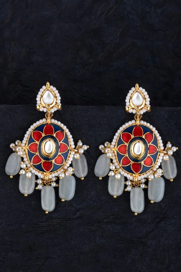 Royal Red Blue Flower Earrings