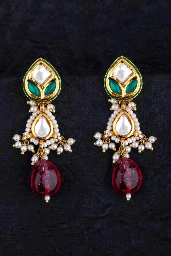 Green Petal with Tourmaline Drop Earrings