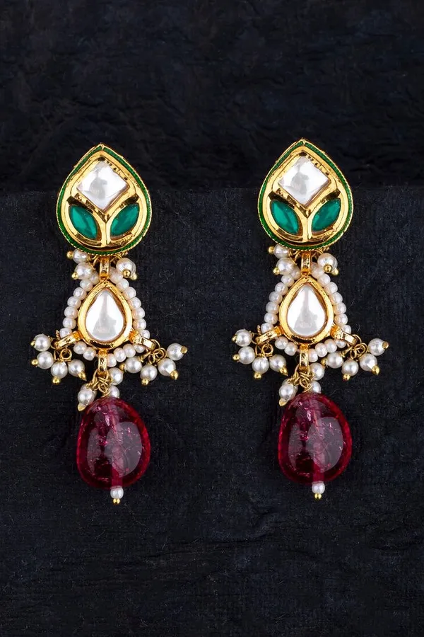 Green Petal with Tourmaline Drop Earrings