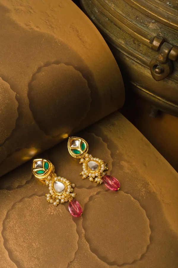 Green Petal with Tourmaline Drop Earrings