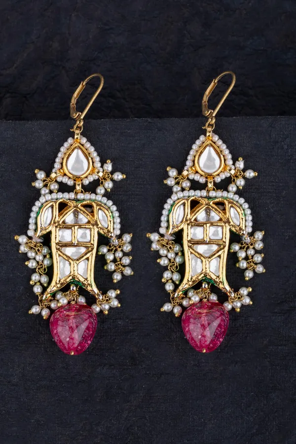 Tourmaline Drop Kundan Fish Earrings