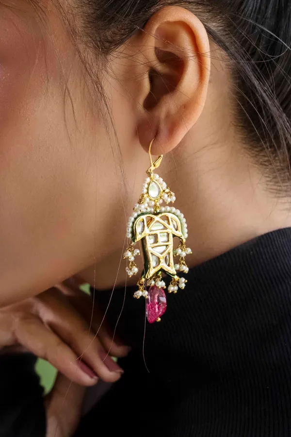 Tourmaline Drop Kundan Fish Earrings