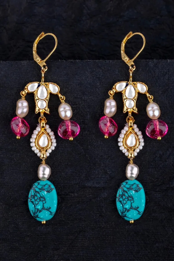 Turquoise Fish Kundan Danglers