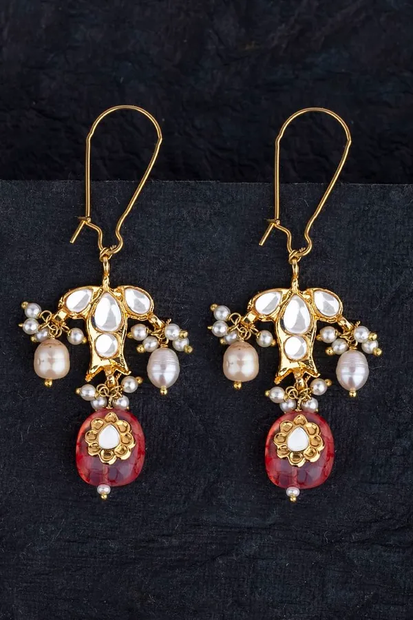 Tourmaline with Pearl Drop Kundan Earrings