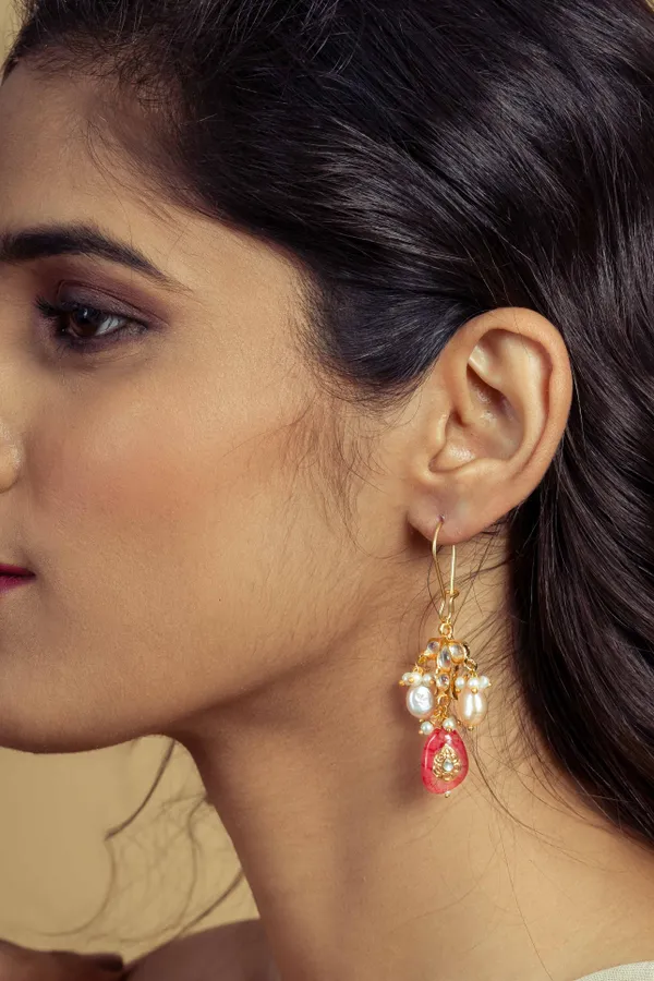 Tourmaline with Pearl Drop Kundan Earrings