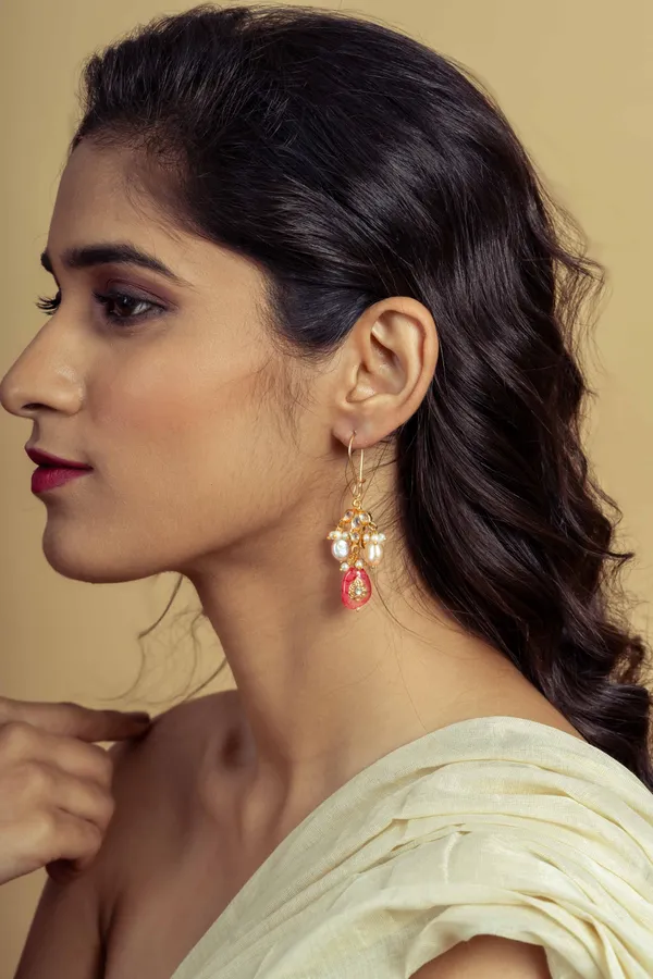 Tourmaline with Pearl Drop Kundan Earrings