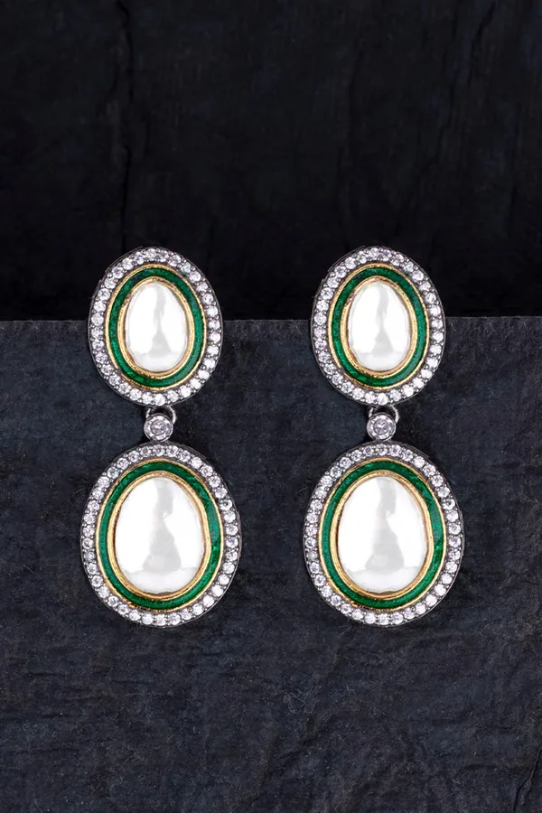 Green Zirconia Kundan Drop Earrings