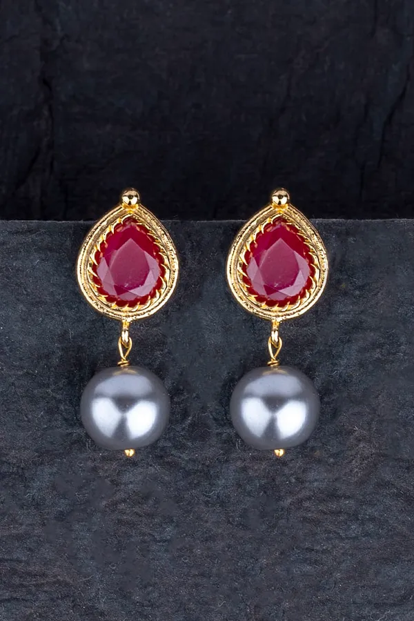 Ruby Grey Pearl Drop Earrings