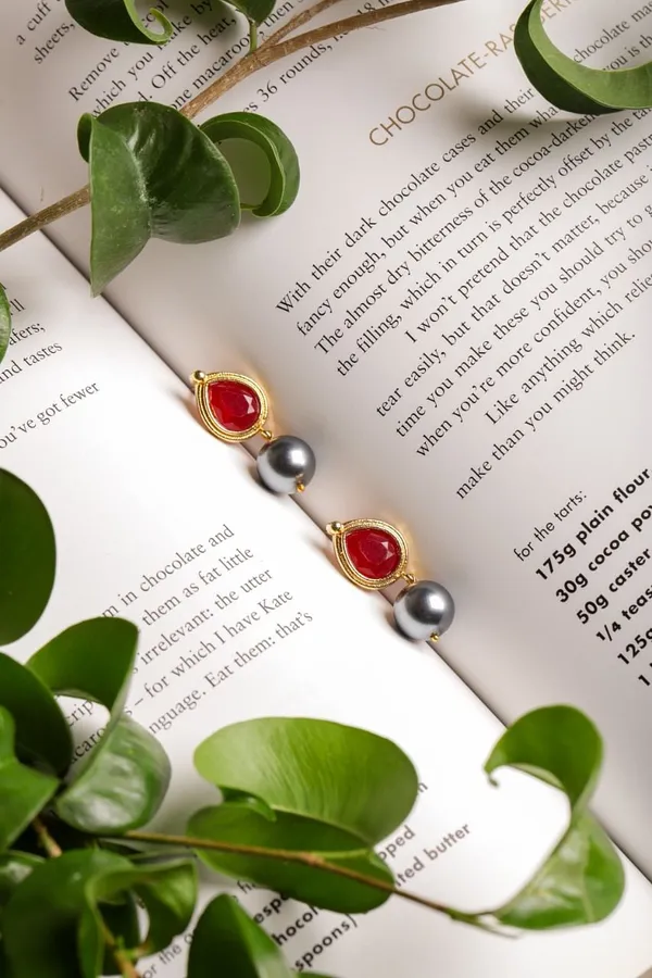 Ruby Grey Pearl Drop Earrings
