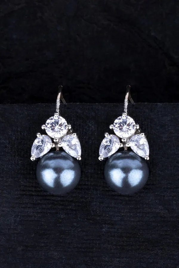 Grey Pearl Zirconia Mini Dangler Earrings