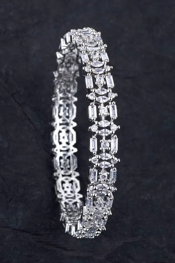 Silver Baguette Round Bangle