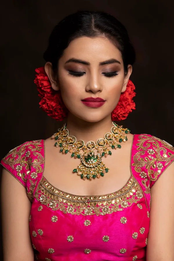 Green Meenakari Pink Moonstone Choker