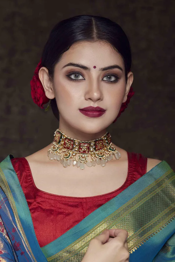 Lotus Tile Red Meenakari Kundan Choker