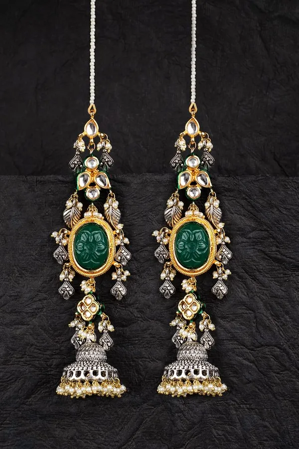 Emeralds Silver Jhumkis