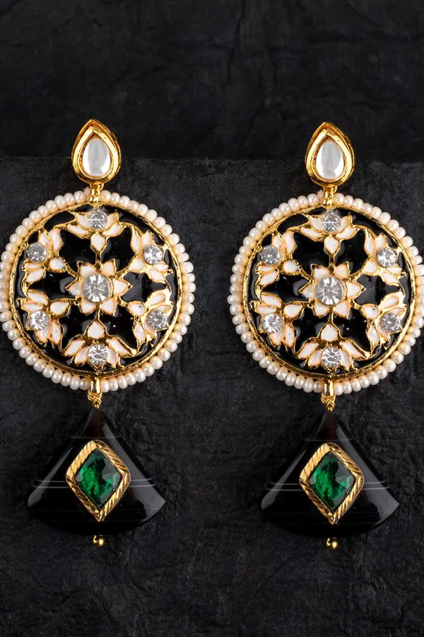 Black Meenakari Dangler Earrings