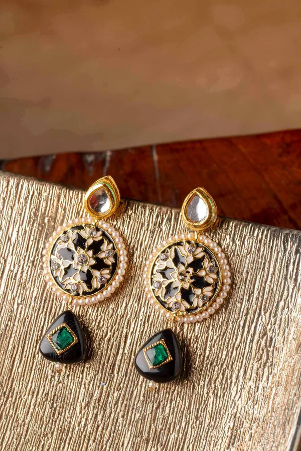 Black Meenakari Dangler Earrings
