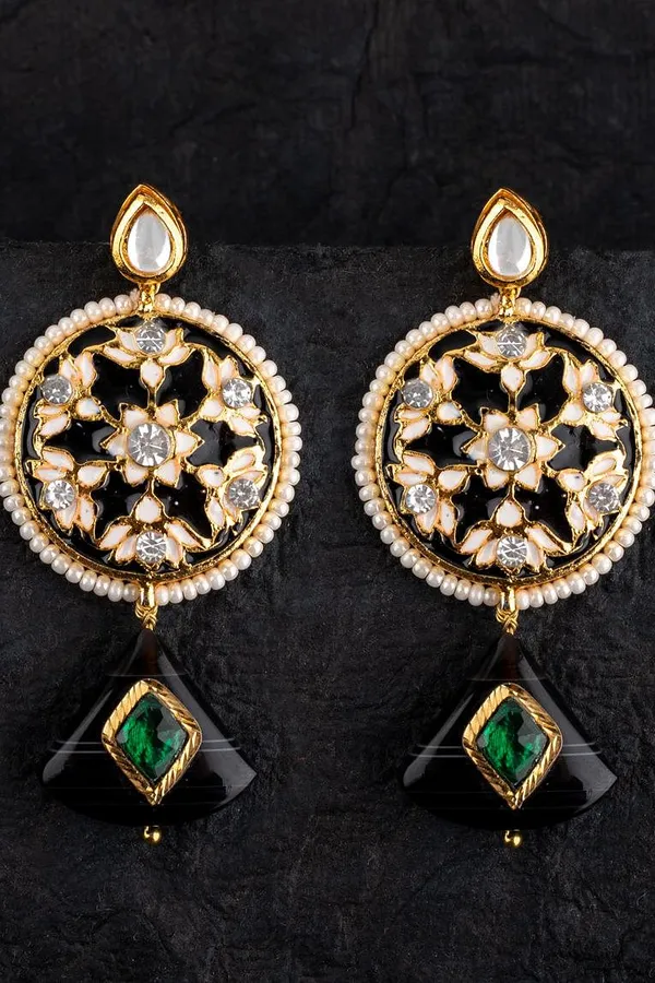 Black Meenakari Dangler Earrings