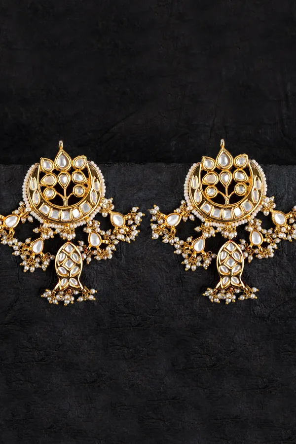 Kundan Fish Crescent Gold Earrings